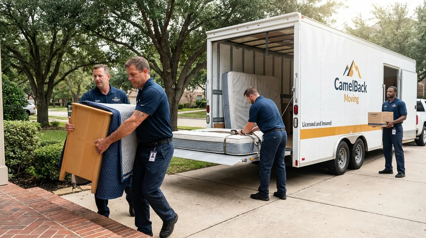 Crew loading residential truck for cross-state move from Humboldt, KS