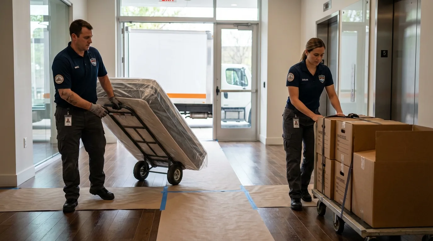 Professional apartment movers loading elevator in Humboldt, KS